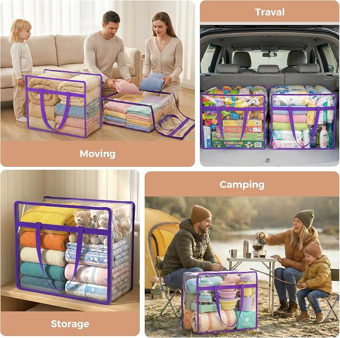 2 Pack Clear Storage Bags for Clothes, 45L Closet Organizers and Storage