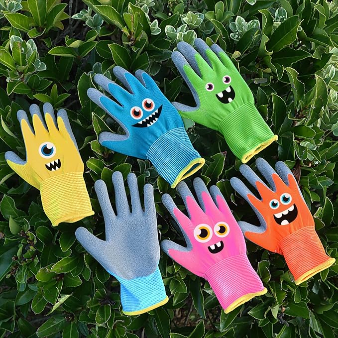 6 Pairs Kids Gardening Gloves Children Work Gloves Rubber Coated Garden Gloves for Kids Toddlers (Large (Age 9-11))