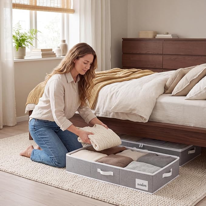 StorageWorks 6 Inch Low Profile Under Bed Storage Containers with Clear Lid