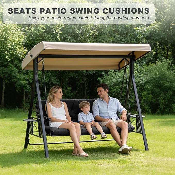 Porch Swing Cushions,Outdoor Cushions 3 Seater Replacement with Backrest, Waterproof Thickened Bench Cushion with Ties for Porch, Patio,Outdoor, Backyard and Garden (Black 40 * 40 in)