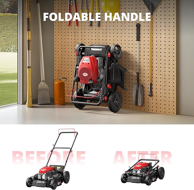 AMERISUN 21" Gas Lawn Mower with 144cc Engine, 2-in-1 Mulching & Side Discharge, 6-Position Height Adjustment, Foldable Handles for Lawn, Yard and Garden