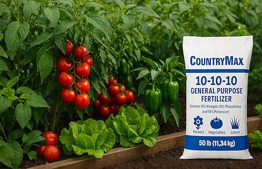 10-10-10 General All Purpose Fertilizer for Flowers and Vegetable Beds - Raised Garden Beds - Safe for Fruits, Lawns, Grass - Promotes Soil Heath and Growth (10 Pounds)