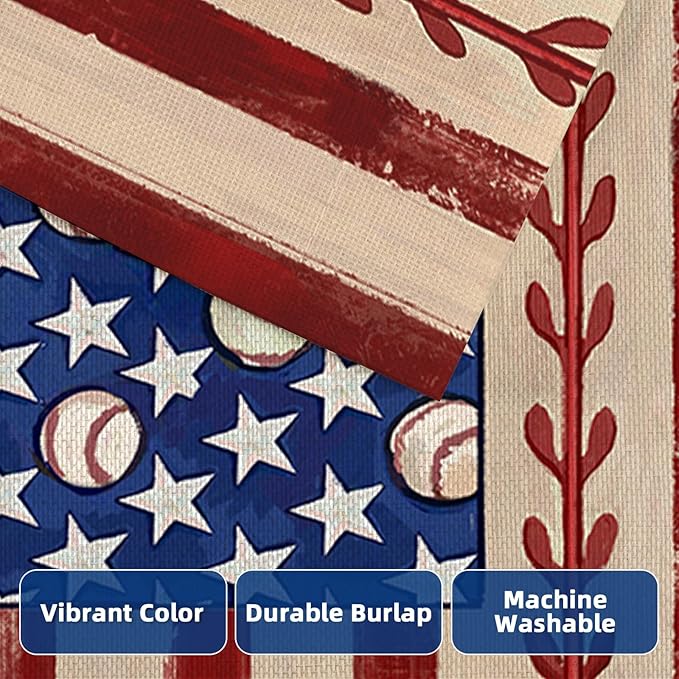 4th of July Garden Flag 12x18 Inch Double Sided, Retro American Flag with Baseball Yard Decoration,Small Seasonal Outdoor Decor for Summer Memorial Day/250th Years America Anniversary Holiday Outside