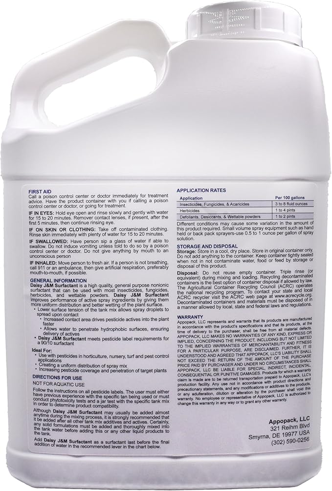 Daisy J&M NonIonic Surfactant 128oz - 90/10 | Helps Spread and Penetrate - Insecticides, Fungicides, Herbicides, Wettable Powders