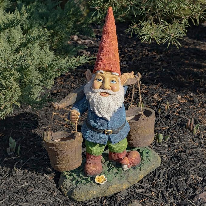 Zaer Ltd. Classic Spring Gnome Garden Statue in Assorted Styles (Gnome with Buckets)