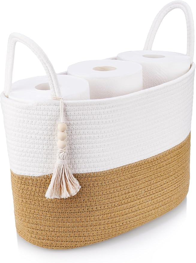 NiHome Toilet Paper Basket, Foldable Boho Cotton Rope Bathroom Organizer