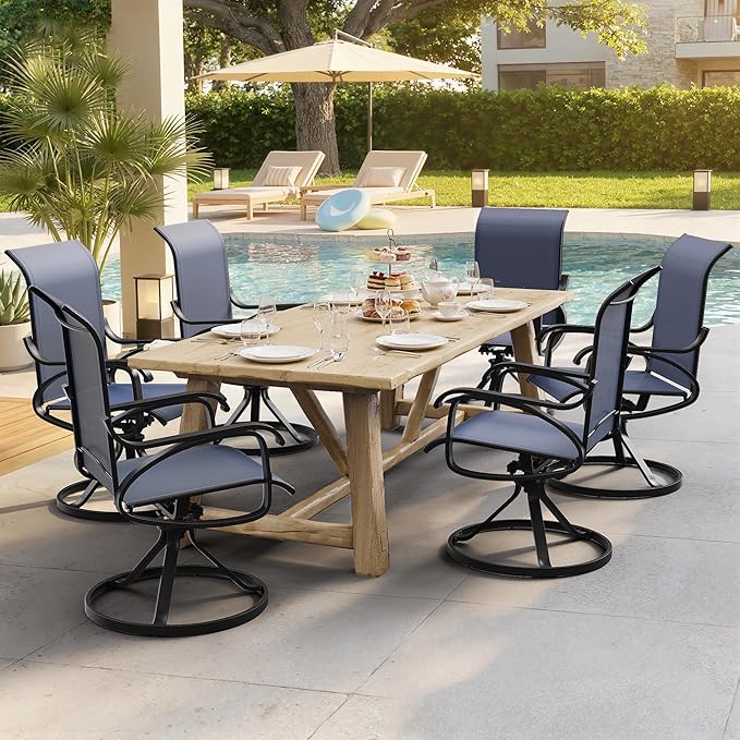 Patio Swivel Chairs Set of 6, All Weather Outdoor Rocking Chair with Textilene Breathable Back, Metal Frame, Patio Dining Chair for Backyard, Garde, Porch and Deck (6, Dark Blue)
