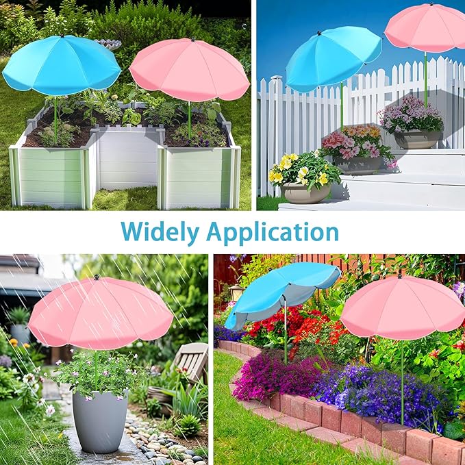MJZ 2 Pack Large Plant Umbrellas for Outdoor Plants, 26" Garden Umbrella for Plants with Adjustable Angle, Plant Umbrella Provide Shade for Outdoor Plants Flower Pot Planting Beds (Pink, Blue)