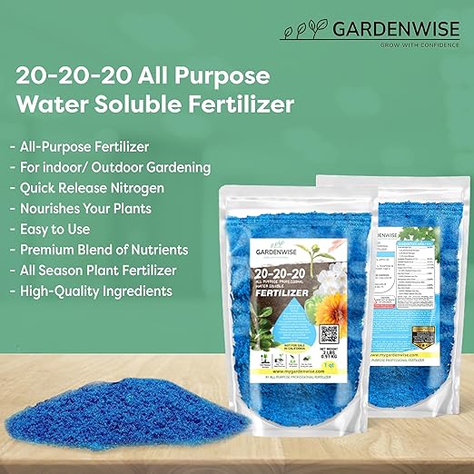 Gardenwise 20-20-20 Water-Soluble Fertilizer ā Powder for Liquid Plant Food for Indoor & Outdoor Plants, Orchids, Vegetables, Lawns, Flowers ā 20 20 20 Fertilizer (20 QUARTS)