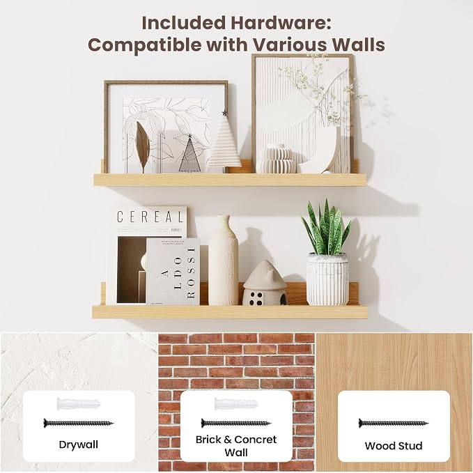 Axeman 20 Inch Floating Shelves, Oak Picture Ledge Shelf Set of 3