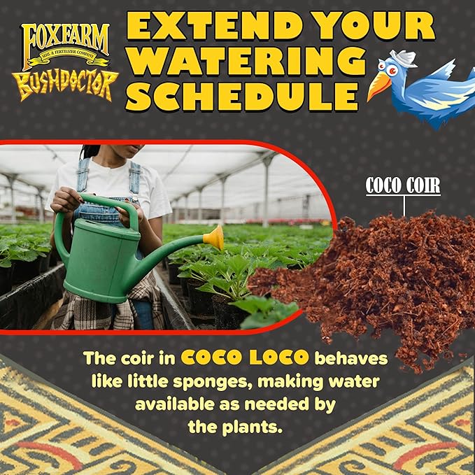 FoxFarm Bush Doctor Coco Loco Potting Mix, 2cu ft (Pack of 2) - Extends Your Watering Schedule, Triple-Washed to Reduce Salt Content - Perfect for Cultivating Vigorous Plants
