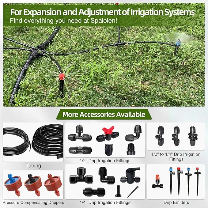 10PCS Push-to-Connect Drip Irrigation Emitters for 1/4 inch Irrigation Tubing, Two-Way Connection Adjustable Vortex Drip Emitters with Stake, Irrigation Dripper Sprinklers for Drip Irrigation System