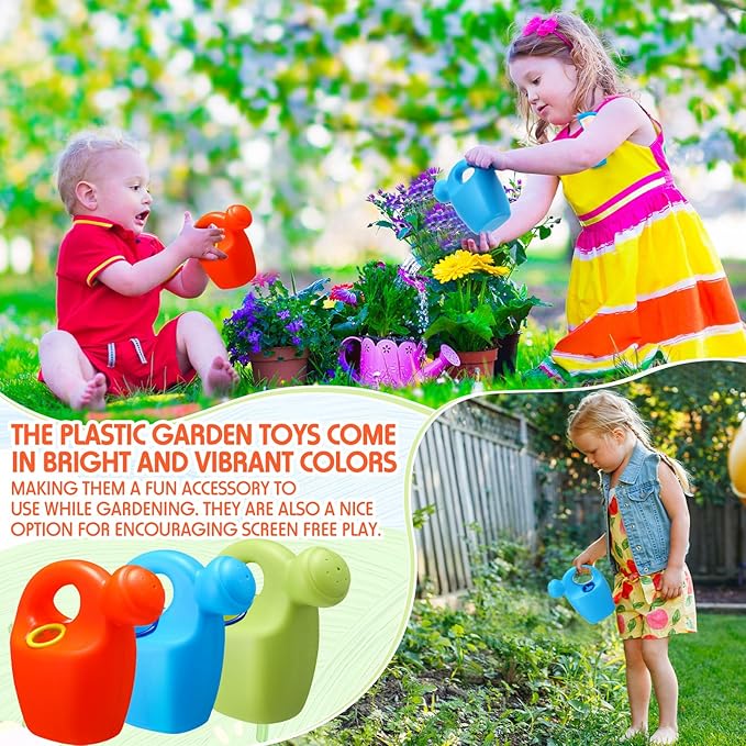 Lunmon 6 Pcs Kids Watering Can Plastic Mini Watering Can Bulk for Child Toddler Flower Garden Sand Beach Toy Garden Tools for Boys Girls End of Year Gifts