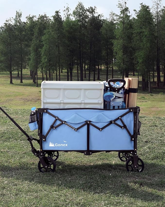 Gonex 38''L Collapsible Foldable Wagon Cart with 360lbs Weight Capacity,220L Folding Utility Garden Cart with Detachable Wheels for Grocery Sports Shopping Camping - Blue