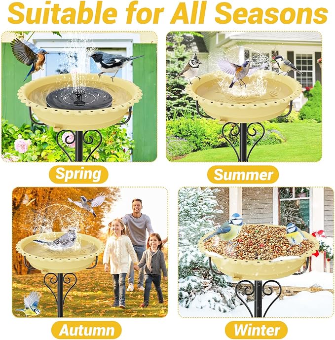 40In Bird Bath for Outside,Freestanding Birdbath & Birdfeeder with Metal Stake,Vintage Birdbaths Water Bowl with 5 Prongs Base for Outdoor Garden Yard Decor (Beige)