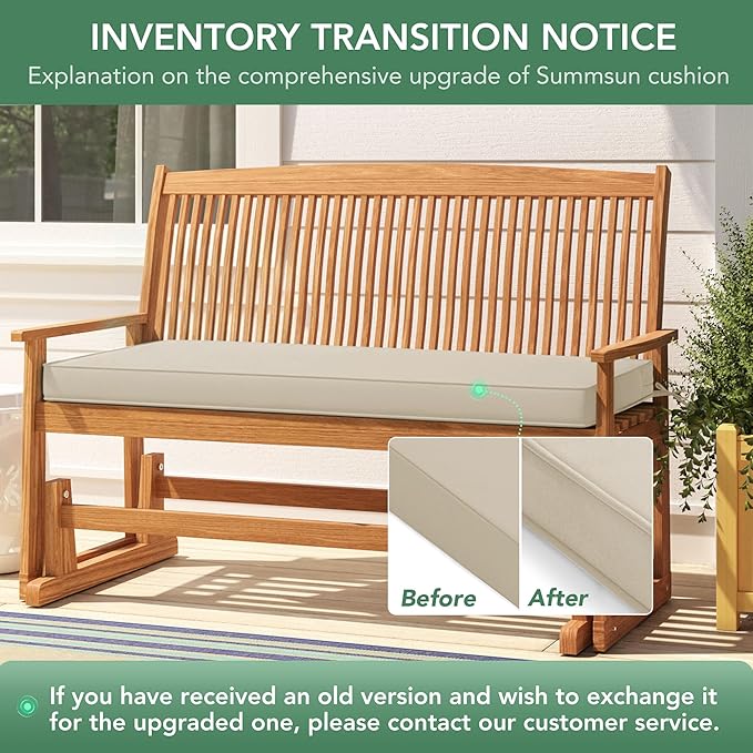 Summsun Outdoor Bench Cushion: Waterproof and Fade Resistant Patio Furniture Cushions - Non-Slip Bench Pad Cushion with Removable Cover for Garden Swing Porch Sofa Settee, 59 x 18 Inch, Beige