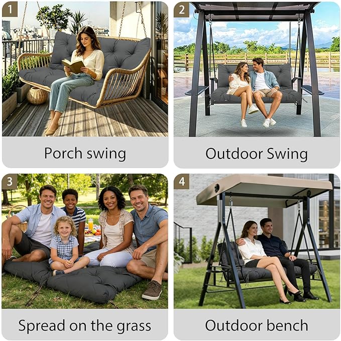 Premium 5" Thicken Porch Swing Cushions Waterproof 3 Seater Replacement Cushions with Backrest and Adjustable Straps, Outdoor Furniture Cushions for Patio, Garden(70×40×5inch)