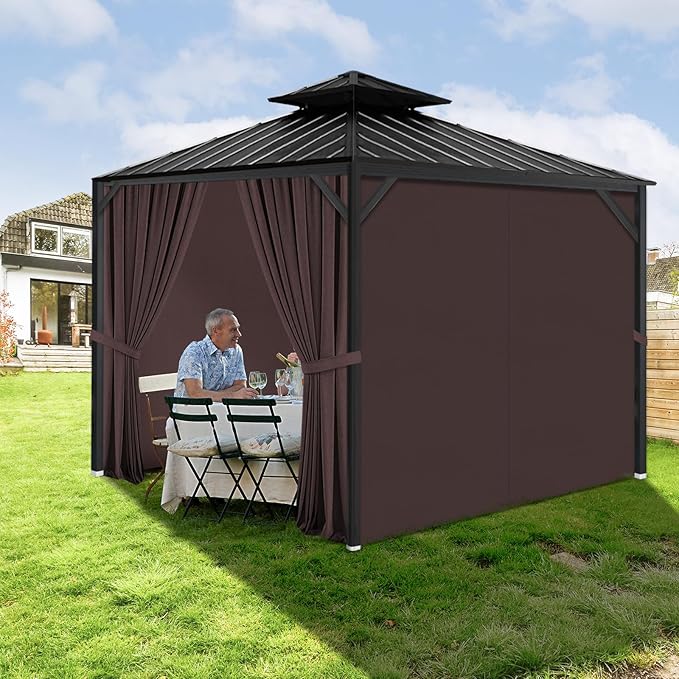 Gazebo Privacy Curtains 10' x 12' with Zipper 4-Panels Side Wall Universal Replacement for Patio, Outdoor Canopy, Garden and Backyard Coffee Brown(Curtain Only)