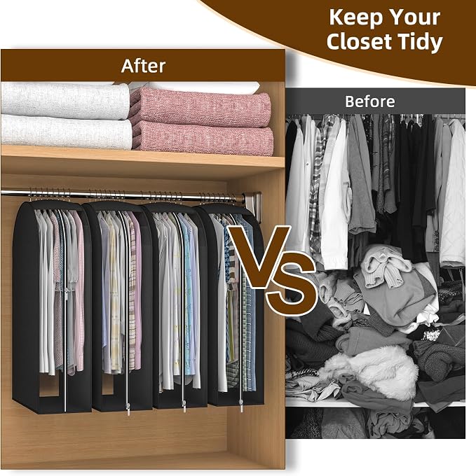 Black Garment Bags for Hanging Clothes, 4-Pack, 43"