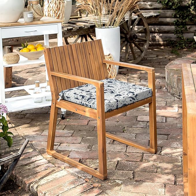 LVTXIII Outdoor Chair Cushions 18.5"x16"x2" Pack of 2, Water-Repellent Square Corner Memory Foam Seat Cushions with Ties for Garden Patio Furniture, Damask Lapis