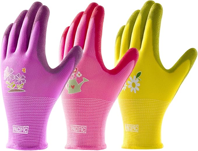 PACIFIC PPE 6 Pairs Gardening Gloves for women, Rubber Coated Garden Gloves, Ladies Yard Work Gloves, Breathable, Purple & Yellow & Red, Medium
