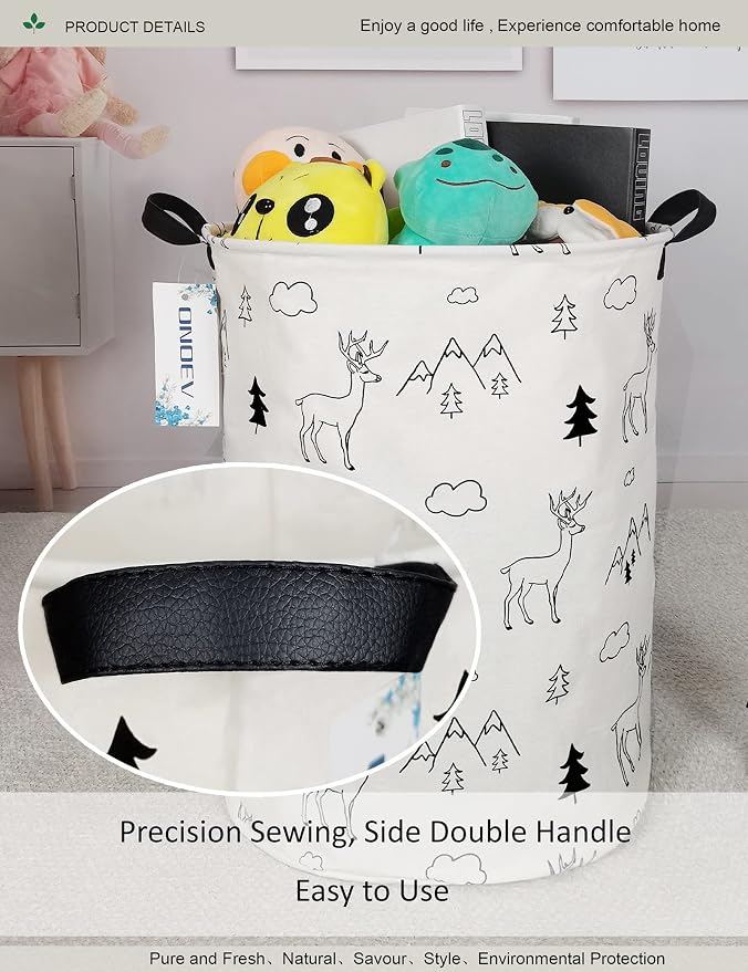 Round collapsible Large Deer Mountain Laundry Hamper for Adults Kids
