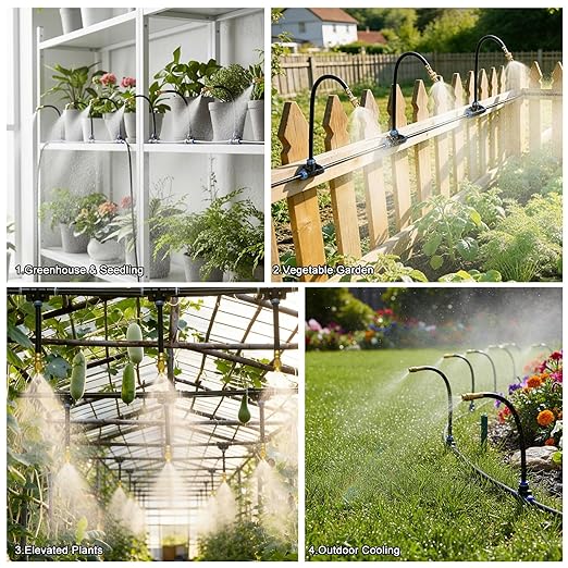 360° Adjustable Drip Irrigation System 50FT Garden Watering System with 15 Nozzles, Garden Irrigation System, Greenhouse Accessories, Greenhouse Drip Irrigation Kit for Yard, Lawn, Plants (50FT)