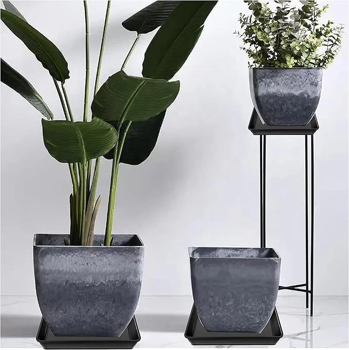 LWALRS Square Plant Saucer 18 Inch 2 Pack, Plastic Plant Saucer, Garden Large Deep Plant Trays for Pots, Heavy Duty Plant Pot Saucers, Planters for Indoors and Outdoors Plants Black.