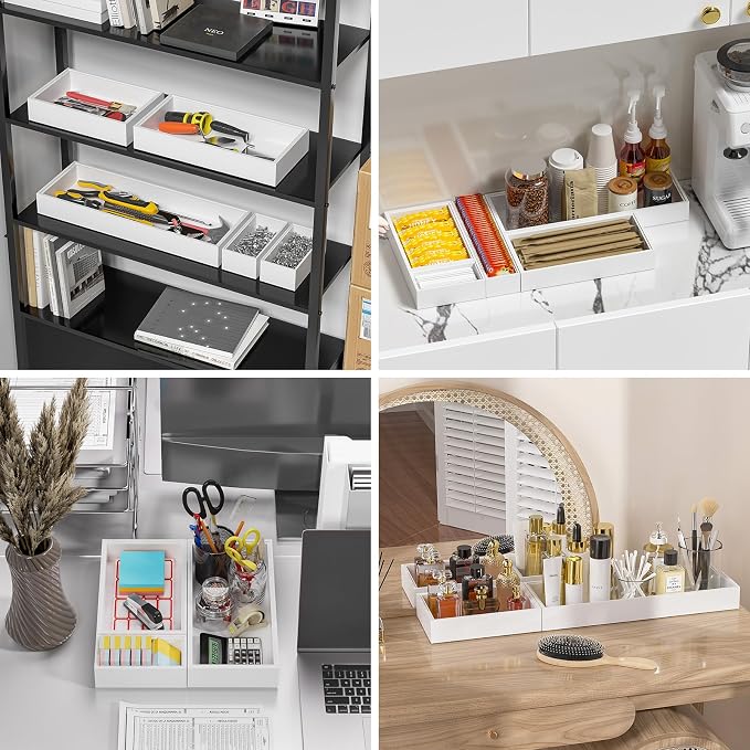 Lixple Bamboo Kitchen Drawer Organizer, 2 Pack, 12" x 3" x 2", White