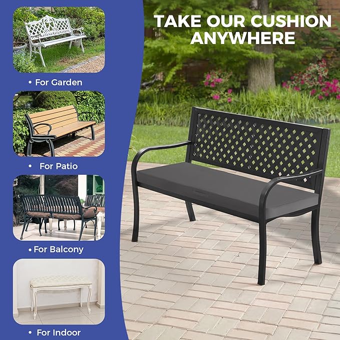 IPYNBAP Outdoor Bench Cushions for Outdoor Furniture, 59x18x3 Inch, Waterproof Bench Pillow, Fade Resistant Long Bench Seat Pads for Garden, Indoor, Porch Swing, Dark Grey