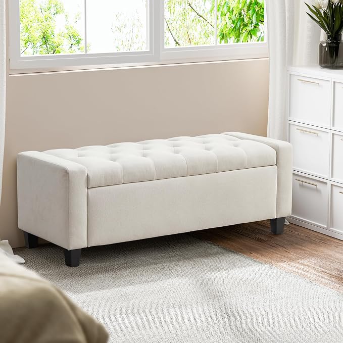 Zihanhome Ottoman with Storage, 48.8" Fabric Storage Ottoman Bench