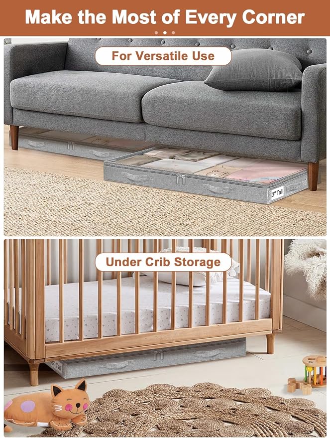 punemi Low-Profile Under Bed Storage Containers, 20 x 40 x 3 in, 4 Pack