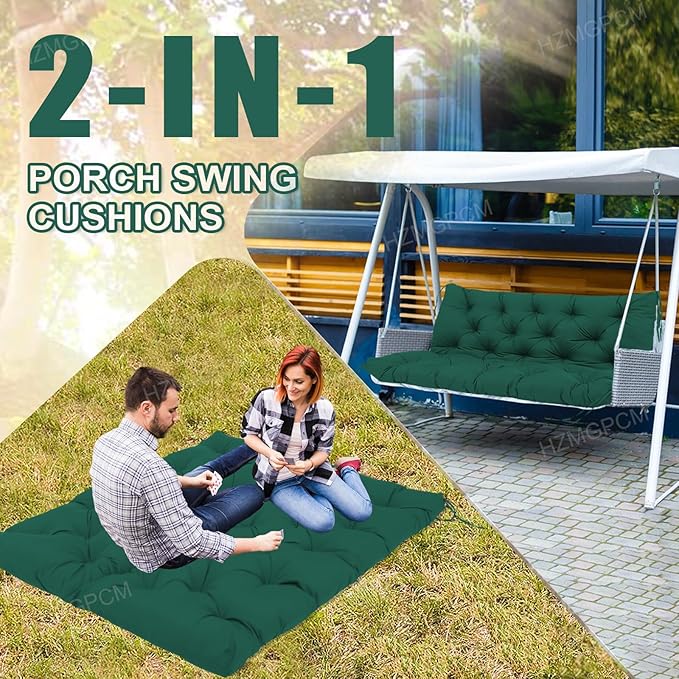 Extra Thick 5" Waterproof Porch Swing Cushions Outdoor 40 inch Swing Cushions 2 Seater Replacement with Backrest and Ties for Outdoor Furniture Patio Bench Garden (Dark Green)