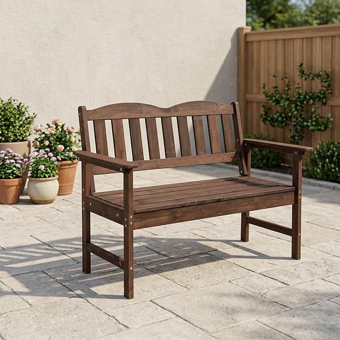 Garvee Garden Bench, 2-Person Poly Lumber Patio Bench,Slatted Patio Loveseat, for Use in Yard, Garden, Porch, or Park