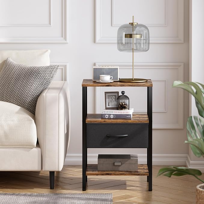 SUPERJARE Nightstand Set of 2 with Charging Station, USB-C Port, End Tables