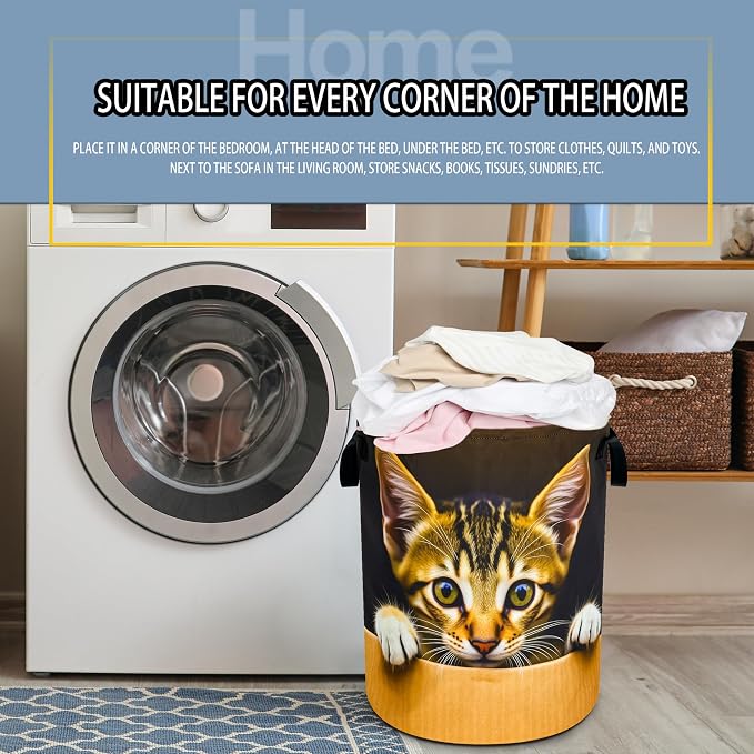 Cute Cat Pet Laundry Basket Foldable Waterproof Hamper 18.9 x 16.5 Inch