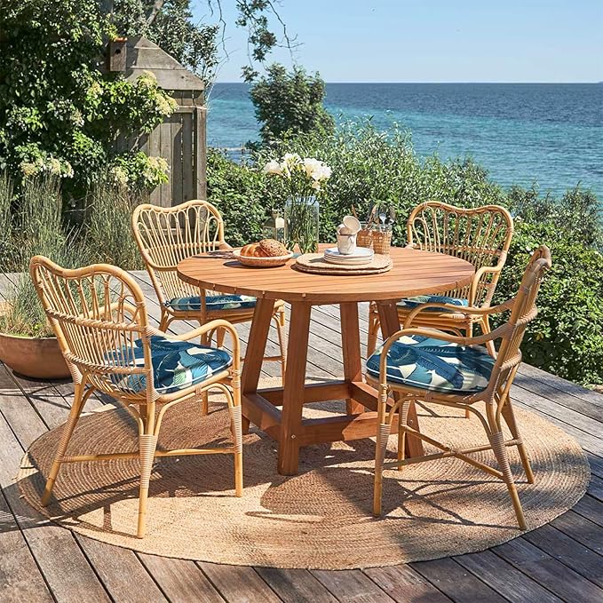 Outdoor Chair Cushions 16"x17" Set of 4, Water Resistant Patio Chair Pads with Ties, Seat Cushions for Home Garden Furniture Decoration, Swaying Palms Blue