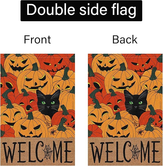 Louise Maelys Halloween Welcome Garden Flag Black Cat Pumpkin 12x18 Inch Double Sided Boo Holiday Fall Autumn Seasonal Small Burlap Yard Sign Outside Outdoor House Decoration