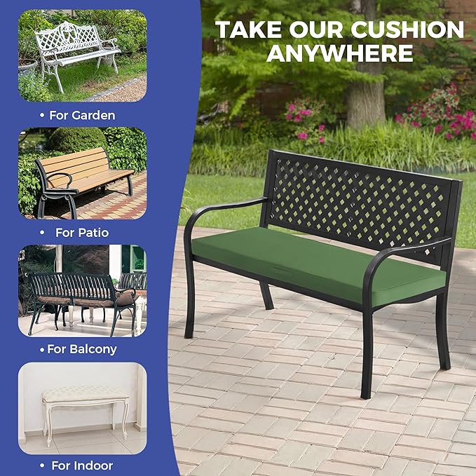 IPYNBAP Outdoor Bench Cushions for Outdoor Furniture, 42x18x3 Inch, Waterproof Bench Pillow, Fade Resistant Long Bench Seat Pads for Garden, Indoor, Porch Swing, Army Green