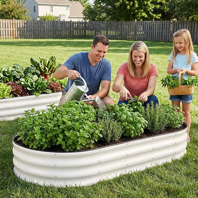 INNO STAGE 2Pcs Galvanized Raised Garden Bed, 6x3x1FT Oval Metal Raised Garden Beds for Vegetables, Rust-Resistant & Easy Assembly, Outdoor Planter Box for Gardening, Flowers, Herbs (White)