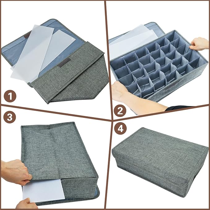 PINGMIC 3-Pack Sock & Tie Organizer with Lid, 30-Cell Foldable Storage Box