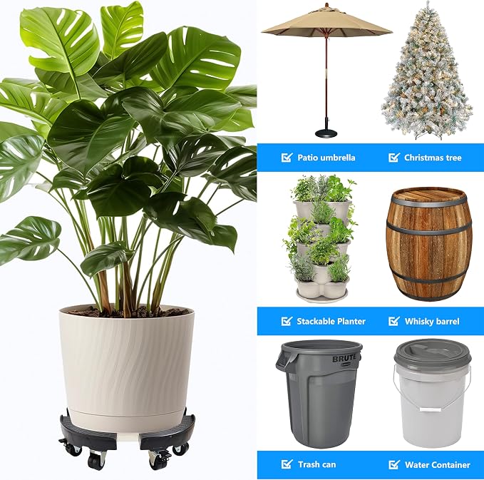 CASIMR Plant Stand with Wheels, Heavy Duty Plant Caddy with 8 Twin Casters, Adjustable 15-20 Inch Indoor Outdoor Large Rolling Plant Stand Planter Cart Dolly for FlowerPot, 600lbs Capacity