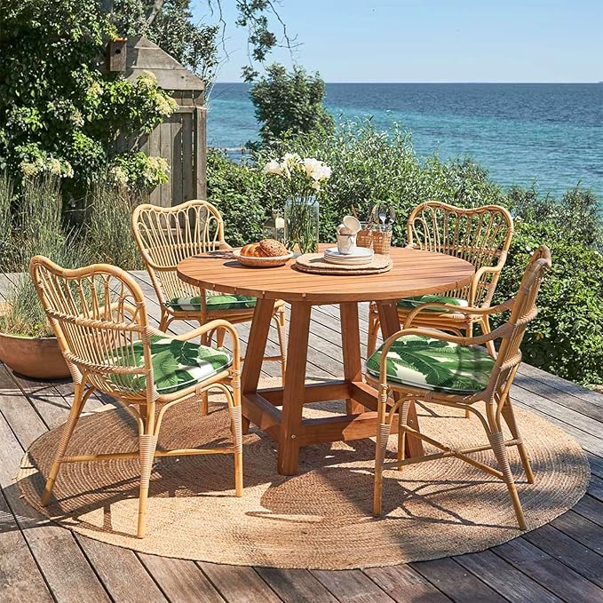 Outdoor Chair Cushions Set of 4, Water Resistant Patio Chair Pads with Ties, Seat Cushions for Home Garden Furniture Decoration, 16"x17", Swaying Palms Green