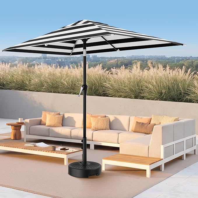 AreShark 6.5' x 10' Rectangular Patio Umbrellas for Outdoor, Outdoor Table Umbrella, Large Outdoor Patio Umbrellas with 6 Sturdy Ribs for Pool, Garden, Deck & Market (Black & White Stripe)