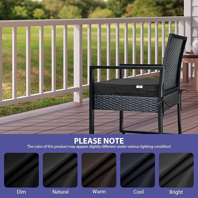 IPYNBAP Outdoor Chair Cushions Set of 4,Waterproof Outdoor Seat Cushions for Patio Furniture,Patio Chair Cushion with Handle and Ties, Square Out Door Chair Pads,19" x 19" x 3", Black