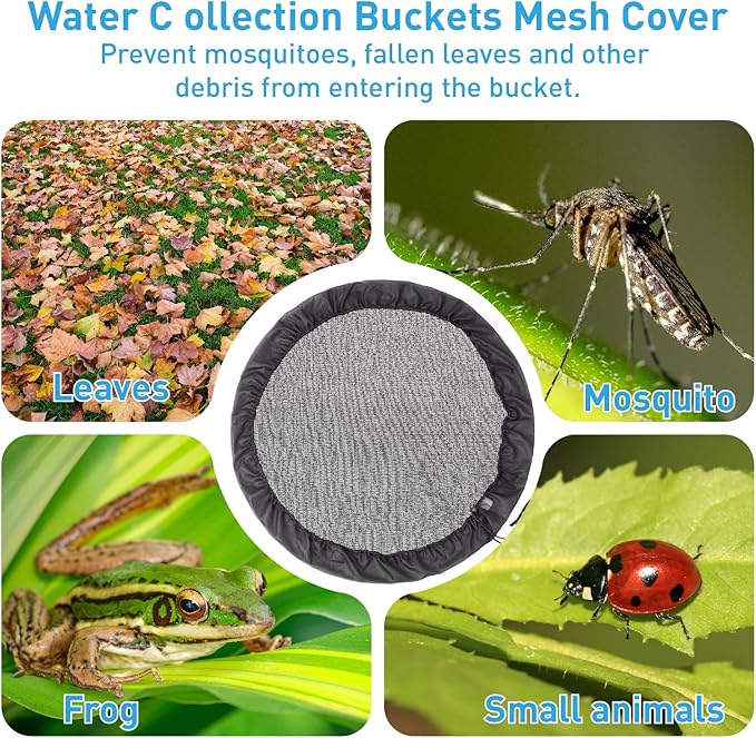 3 Pieces Mesh Cover for Rain Barrels with Drawstring, Water Collection Buckets Tank Protector, Rainwater Bucket Netting Screen Cover for Outdoor Garden, 37.4 Inches, Black