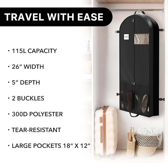 Simple Houseware 54" Travel Garment Bag with Pockets, Heavy Duty Suit Bag