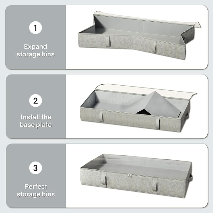 2-Pack Under Bed Storage Containers, 8 Inches Tall Clothes Storage, Gray