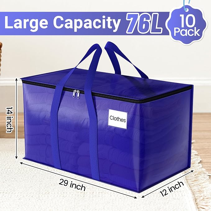 FabSpace 10 Pack Moving Storage Bags Heavy-Duty with Zippers for Clothes