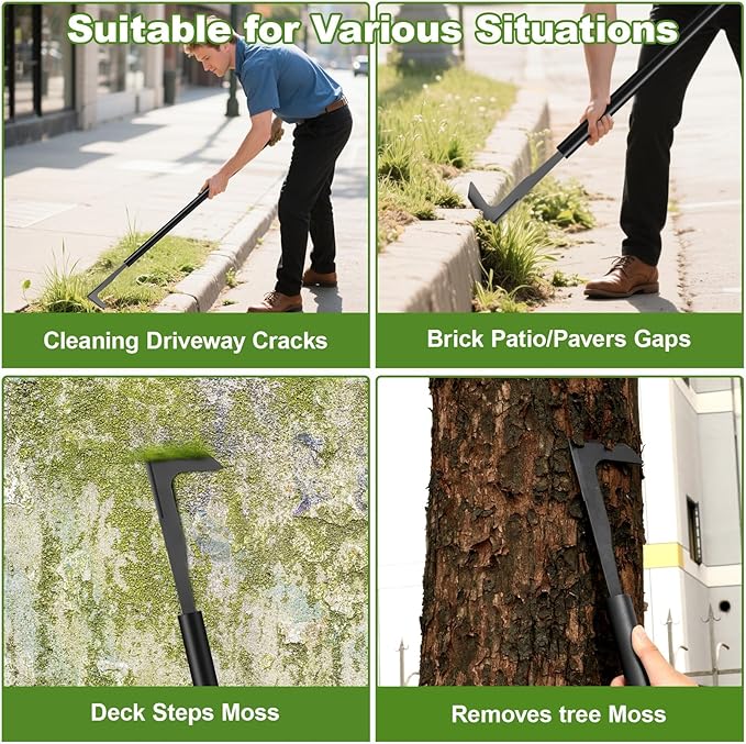 2026 Upgraded Crack Weeder Tool, Carbon Steel Handle Manual Crevice Weeding Tool Weed Puller Gardening Tool for Sidewalk, Paver, Wall Gaps, Lawn Yard, Driveway, Bricks, Deck Boards (49.2")